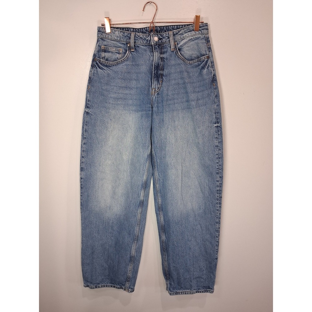 HM &Denim Women Baggy High Waist Loose Fit Jeans Light Blue Wash Size 8